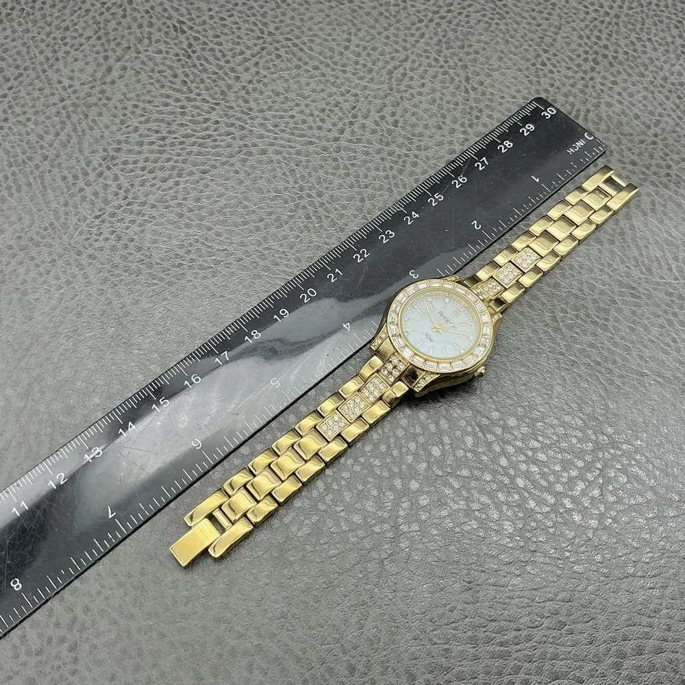 Armitron Now Watch Womens Gold Tone Crystal Bezel Bracelet Quartz NEW BATTERY